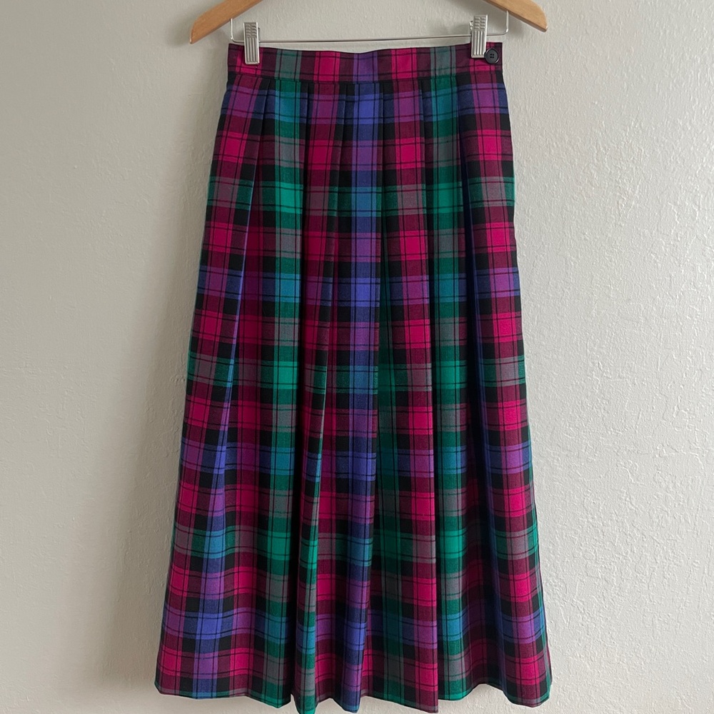 Vintage Prophecy Wool Plaid Pleated Midi Skirt 7/8  Made in USA Tartan - Picture 8 of 8